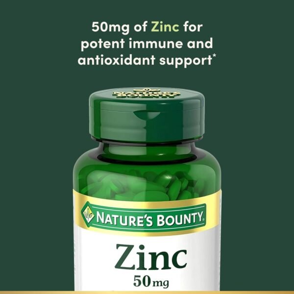 Nature’s Bounty Zinc 50mg, Immune Support & Antioxidant Supplement, Promotes Skin Health 250 Caplets - Image 3