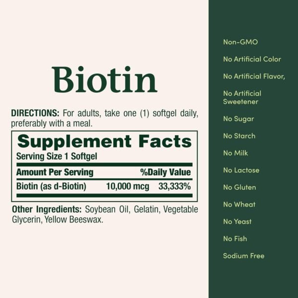 Nature's Bounty Biotin Hair Skin and Nails Vitamins, Supports Healthy Hair, Skin and Nails, 10,000 mcg, 120 Softgels (Pack of 1) - Image 5