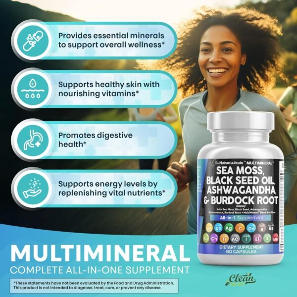 Clean Nutraceuticals Sea Moss Black Seed Oil Ashwagandha Turmeric Bladderwrack Burdock & Vitamin C Vitamin D3 with Elderberry Manuka Dandelion Yellow Dock Iodine Chlorophyll ACV - Image 5