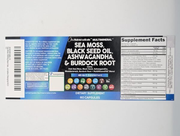 Clean Nutraceuticals Sea Moss Black Seed Oil Ashwagandha Turmeric Bladderwrack Burdock & Vitamin C Vitamin D3 with Elderberry Manuka Dandelion Yellow Dock Iodine Chlorophyll ACV - Image 9