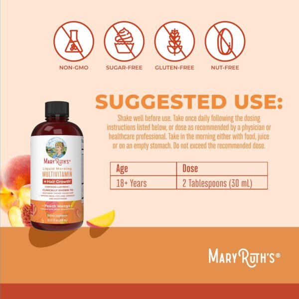 MaryRuth's Liquid Multivitamin + Hair Growth | Biotin 10000mcg | Lustriva Hair Growth Supplement | Clinically Tested in Women for Thicker Hair & Facial Wrinkle | Skin Care | Ages 18+ | 15.22 Fl Oz - Image 3