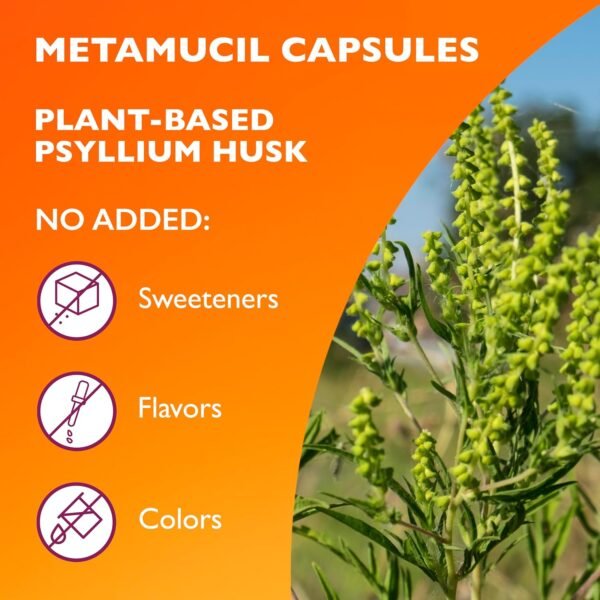 Metamucil, Daily Psyllium Husk Powder Supplement, 3-in-1 Fiber for Digestive Health, Plant Based Fiber, 300ct Capsules - Image 5