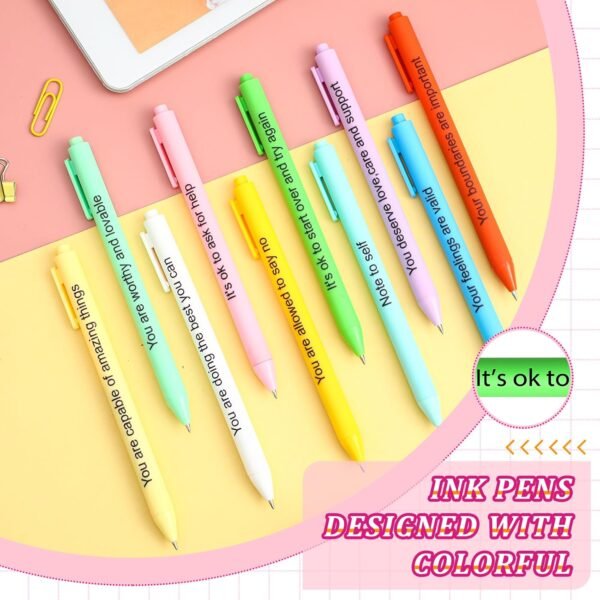 50 Pcs Gel Ink Pens Motivational Inspirational Quote Pen Retractable Rolling Ball Smooth Writing for Coworkers Supplies Office Home(Stylish Color,Mental Health Reminders) - Image 3