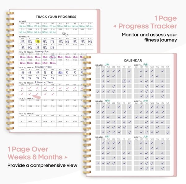 Fitness Workout Journal for Women & Men, A5(5.5" x 8.2") Workout Log Book Planner for Tracking, Progress, and Achieving Your Wellness Goals-Pink - Image 4