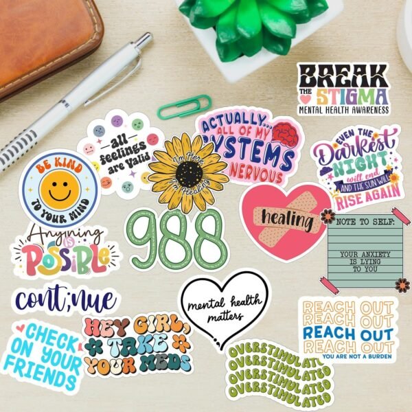 150 PCS Mental Health Matters Stickers Pack for Journals, Laptops, Water Bottles, Therapist Office Decor, Counselor Office Must Haves, Positive Quote Decals for Mental Health Awareness (150) - Image 4