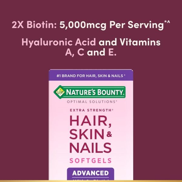Nature's Bounty Advanced Hair, Skin & Nails, Argan-Infused Vitamin Supplement with Biotin and Hyaluronic Acid, 150 Rapid Release Softgels, 50 Total Servings - Image 3