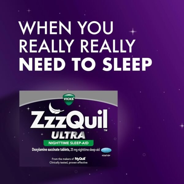 ZzzQuil ULTRA, Sleep Aid, Doxylamine Succinate 25mg, Sleep Aids for Adults, Nighttime Sleep Aid, 48 Tablets - Image 4