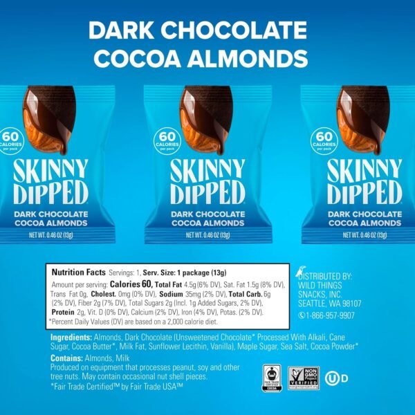 SkinnyDipped Snack Attack Minis Almond Variety Pack, Healthy Snack, Plant Protein, Gluten Free, 0.46 oz Mini Bags, Pack of 25 - Image 5