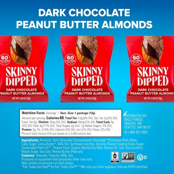 SkinnyDipped Snack Attack Minis Almond Variety Pack, Healthy Snack, Plant Protein, Gluten Free, 0.46 oz Mini Bags, Pack of 25 - Image 6