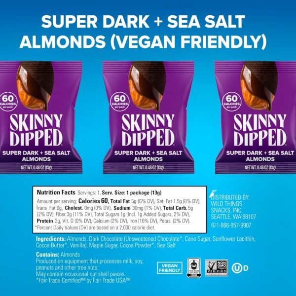 SkinnyDipped Snack Attack Minis Almond Variety Pack, Healthy Snack, Plant Protein, Gluten Free, 0.46 oz Mini Bags, Pack of 25 - Image 7