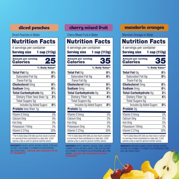 Dole Diced Peaches, Mandarin Oranges, and Cherry Mixed Fruit with No Sugar Added Variety Pack - Dole Fruit Bowls Snacks - 4 oz Bowls - 12 Pack - Image 3