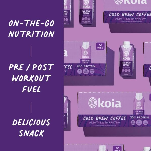 Koia Plant Based Protein Shake, Cold Brew Coffee, 20g Protein, 3g Sugar, 6g Prebiotic Fiber, 21 Vitamins & Minerals, Meal Replacement Drinks, Dairy-Free, Gluten-Free, Non-GMO, 11 Fl Oz (Pack of 12) - Image 4