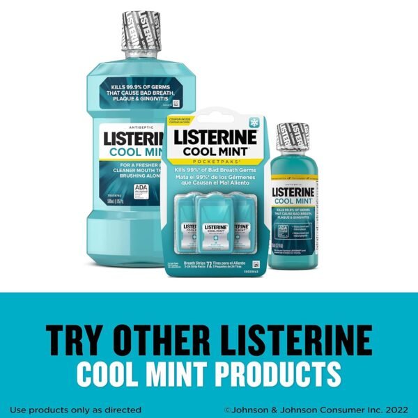 Listerine Cool Mint PocketPaks Portable Breath Strips for Bad Breath, Fresh Breath Strips Dissolve Instantly to Kill 99% of Bad Breath Germs* On-The-Go, Cool Mint, 24-Strip Pack, 3 Pack - Image 5