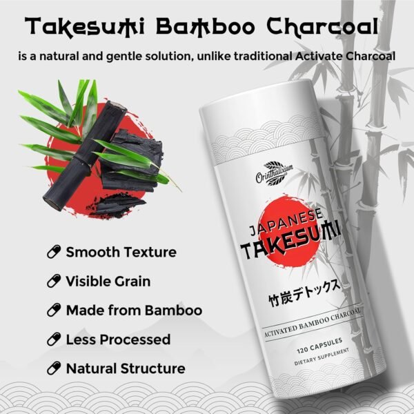 Takesumi Activated Charcoal 2000mg – Activated Charcoal from Bamboo for Max Absorption, Detox & Gut, 120 Vegan Capsules - Image 3
