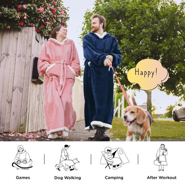Bedsure Wearable Blanket Hoodie, Cozy Long Hooded Blanket Sweatshirt as Mothers Day Hoodie Gifts for Mom Women, Standard, Navy - Image 5