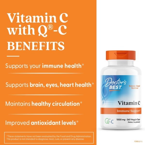 Doctor's Best Vitamin C with Q-C, Immune Support, Non-GMO, Gluten Free, Soy Free, Vegan 360 Veggie Caps - Image 2