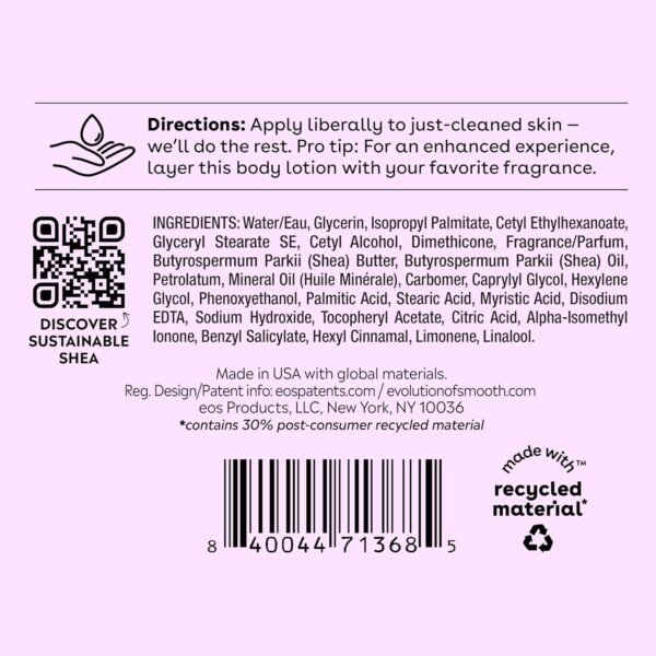 eos Shea Better Body Lotion- Fresh & Cozy, 24-Hour Moisture Skin Care, Lightweight & Non-Greasy, Made with Natural Shea, Vegan, 16 Fl Oz (Pack of 1) - Image 8