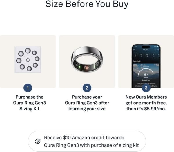 Oura Ring Gen3 Horizon - Silver - Size 10 - Smart Ring - Size First with Oura Ring Gen3 Sizing Kit - Sleep Tracking Wearable - Heart Rate - Fitness Tracker - 5-7 Days Battery Life - Image 3
