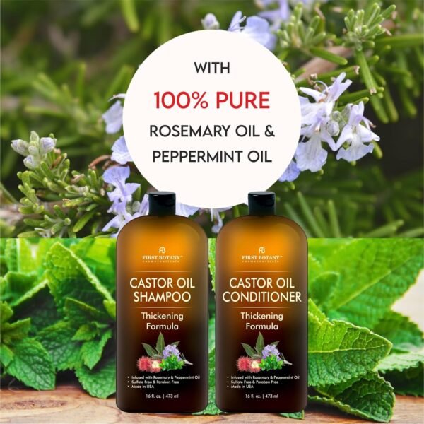 Castor Oil Shampoo and Conditioner - An Anti Hair Loss Set Thickening formula For Hair Regrowth, Anti Thinning Sulfate Free For Men & Women Anti Dandruff Treatment - 16 oz - Image 3