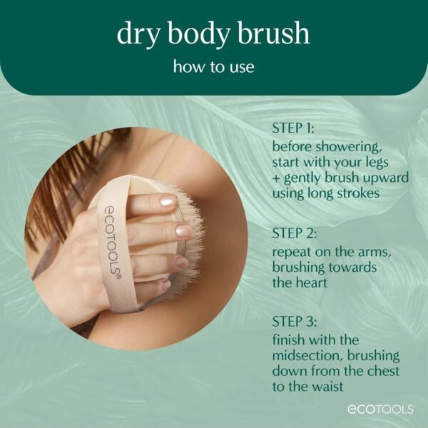 EcoTools Dry Body Brush, Cruelty-Free Bristles Exfoliate & Smooth Skin, Dry Brushing Removes Dry Skin, May Help Improve Circulation & Skin Tone, Eco-Friendly Skincare Tool, Vegan, 1 Count - Image 4
