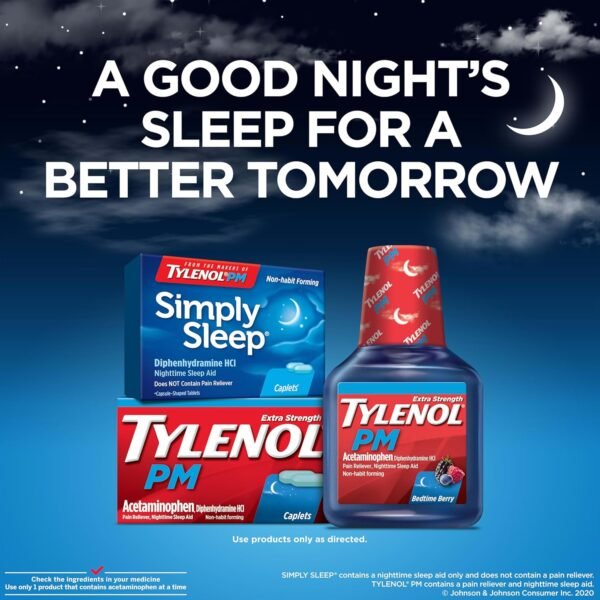 Tylenol Simply Sleep Nighttime Sleep Aid Caplets, 25 mg Diphenhydramine HCl, Non-Habit Forming Sleep Aid for Adults, 100 Count - Image 3
