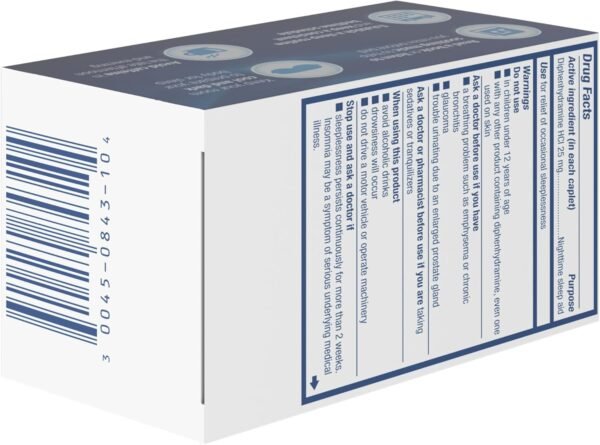Tylenol Simply Sleep Nighttime Sleep Aid Caplets, 25 mg Diphenhydramine HCl, Non-Habit Forming Sleep Aid for Adults, 100 Count - Image 7