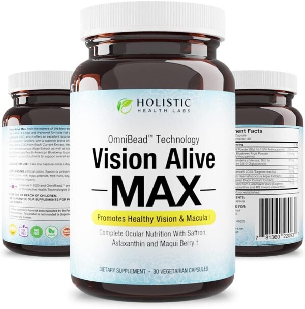 Vision Alive Max with 8 Natural Ingredients Lutemax® 2020, Bilberries, Blueberries, c3g from Black Currant, Maqui Berry, Saffron, and Astaxanthin (30 Count (Pack of 1)) - Image 8