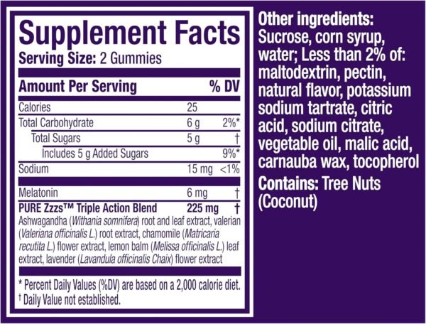 ZzzQuil PURE Zzzs Triple Action, Melatonin Gummies, Melatonin 6mg, 3X Melatonin, Sleep Aid with Ashwagandha, Calm Mood, Antioxidant Action, Sleep Aids for Adults, 60 Sleep Gummies - Image 8
