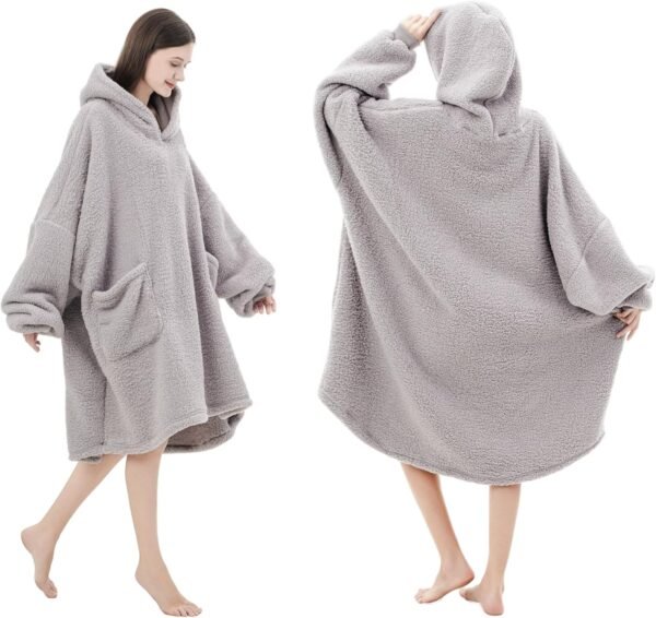 Sherpa Wearable Blanket Hoodie Gifts for Women, Cozy Warm Oversized Hoodie Blanket Sweater with Pockets for Adults - Image 3