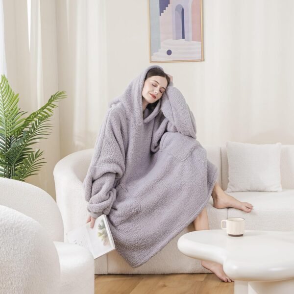 Sherpa Wearable Blanket Hoodie Gifts for Women, Cozy Warm Oversized Hoodie Blanket Sweater with Pockets for Adults - Image 5