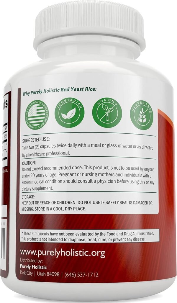 Red Yeast Rice 1200mg with CoQ10 & Flush Free Niacin 120 Vegetarian Capsules - Non Irradiated, Citrinin Free - Image 3