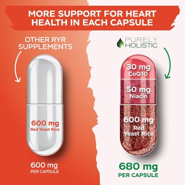 Red Yeast Rice 1200mg with CoQ10 & Flush Free Niacin 120 Vegetarian Capsules - Non Irradiated, Citrinin Free - Image 5