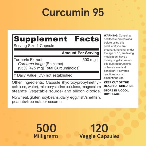 Jarrow Formulas Turmeric Curcumin Supplement - Curcumin 95, Turmeric Supplements, 500 mg for Antioxidant & Joint Support, 120 Capsules - Image 6