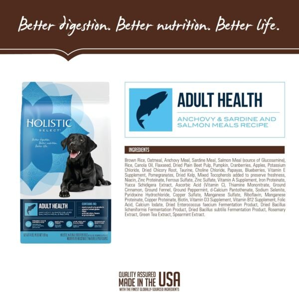 Holistic Select Natural Dry Dog Food, Anchovy & Sardine and Salmon Meal Recipe, 30-Pound Bag - Image 4