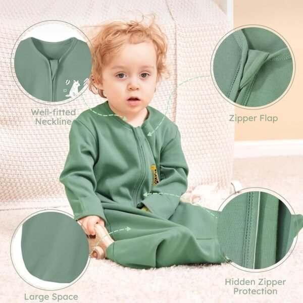 Yoofoss Baby Sleep Sack 6-12 Months Long Sleeve Wearable Blanket Baby 100% Organic Cotton 2-Way Zipper 0.5 Tog Infants Sleeping Sack, Lightweight(Medium) - Image 5