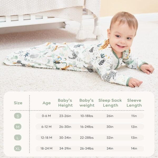 Yoofoss Baby Sleep Sack 6-12 Months Long Sleeve Wearable Blanket Baby 100% Organic Cotton 2-Way Zipper 0.5 Tog Infants Sleeping Sack, Lightweight(Medium) - Image 6