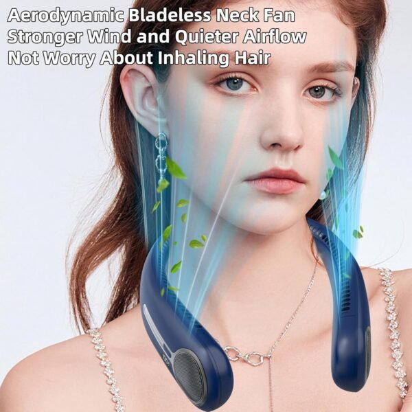 Portable Neck Fan,Personal Hands Free Bladeless Fan,360° Cooling Fan,LED Display,4-Speeds,6000mAh Rechargeable Quick,Long Use Time,Wearable Fan,Birthday Gifts for Men Women Dad Mom (Blue) - Image 6