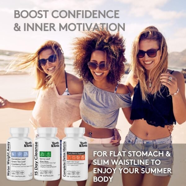3pk Detox Cleanse Kick Off Weight Management | Colon Cleanser + Water Loss Pills w Dandelion + ACV Full Body Detox + Probiotics | For Flat Stomach, Waistline, Metabolism, Bloating – 90 Pills - Image 5