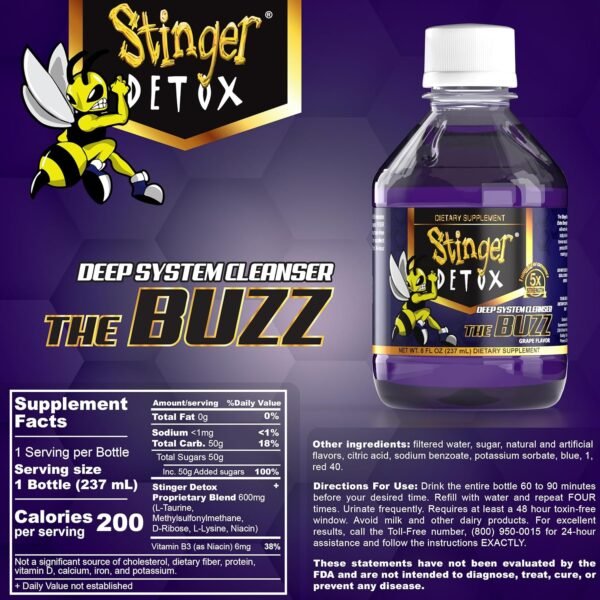 Stinger Detox Buzz 5X Extra Strength Drink – Grape Flavor – 8 FL OZ - 2 Pack - Image 7