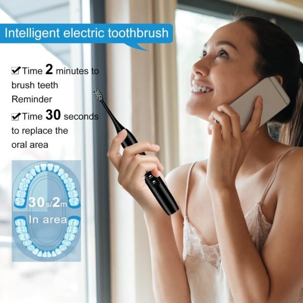 Electric Toothbrush Set, Comes with 8 Brush Heads & Travel Case,4 Modes with 2 Minutes Built in Smart Timer, One Charge for 60 Days, 42000 VPM Motor (Black) - Image 4