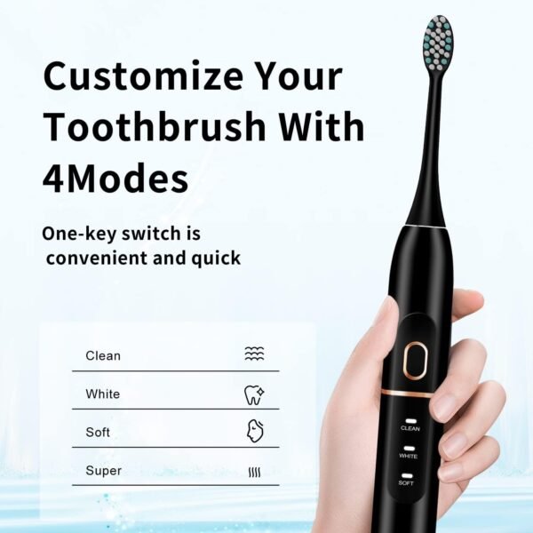Electric Toothbrush Set, Comes with 8 Brush Heads & Travel Case,4 Modes with 2 Minutes Built in Smart Timer, One Charge for 60 Days, 42000 VPM Motor (Black) - Image 5