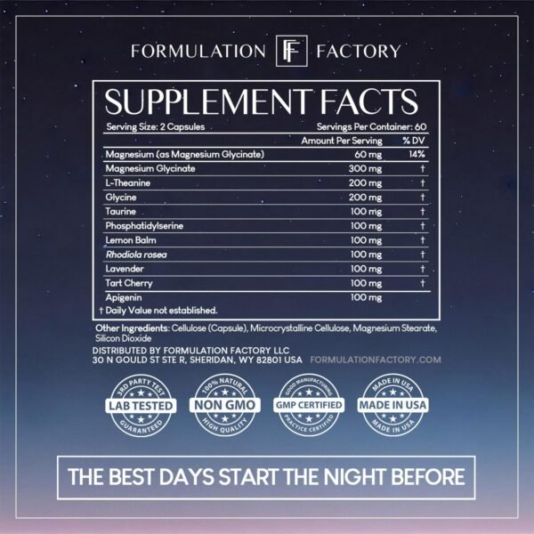 The Night Before: 10-in-1 Midnight Maximizer, Sleep Aid, Stress Relief, Cognition, Relaxation, Recovery, Magnesium Glycinate, L-Theanine, Glycine, Taurine, Lemon Balm, Rhodiola, Lavender (2 Months) - Image 6