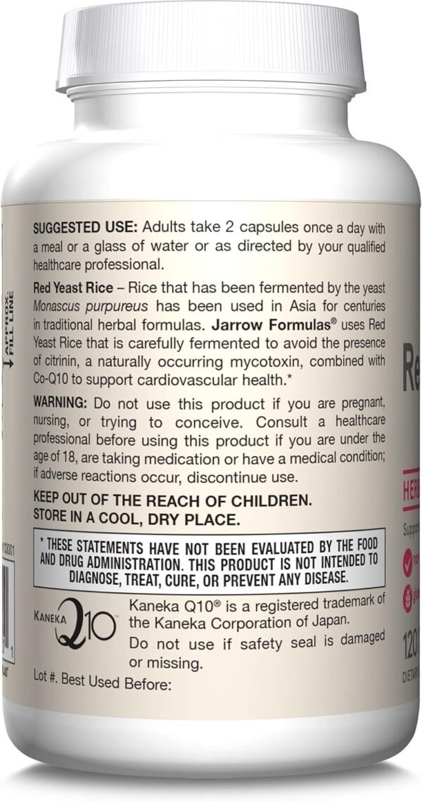 Jarrow Formulas Red Yeast Rice 1200 mg & Co-Q10 100 mg Per Serving - 120 Veggie Caps - 60 Servings - Herbal Heart Health Dietary Supplement - Supports Cardiovascular & Heart Health - Vegan - Image 9