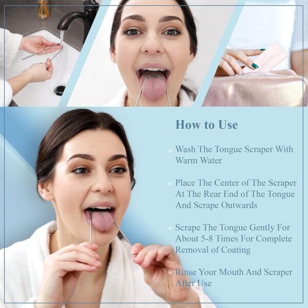 MasterMedi Tongue Scraper for Adults with Multicolor Travel Cases (2 Pack), 100% Stainless Steel, Reduce Bad Breath, Tongue Scrubber, Easy to Use, Tongue Cleaner for Oral Care & Hygiene - Image 6