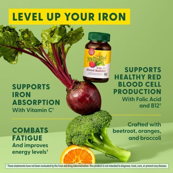 MegaFood Blood Builder Minis, Iron Supplement Clinically Shown to Increase Iron Levels Without Side Effects - Vegan Supplement with Vitamin C, Vitamin B12 & Folic Acid, 72 Tablets (36 Servings) - Image 5