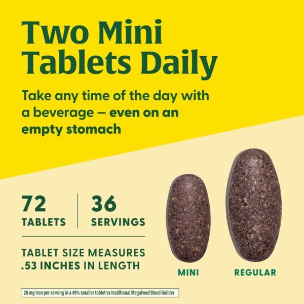 MegaFood Blood Builder Minis, Iron Supplement Clinically Shown to Increase Iron Levels Without Side Effects - Vegan Supplement with Vitamin C, Vitamin B12 & Folic Acid, 72 Tablets (36 Servings) - Image 6