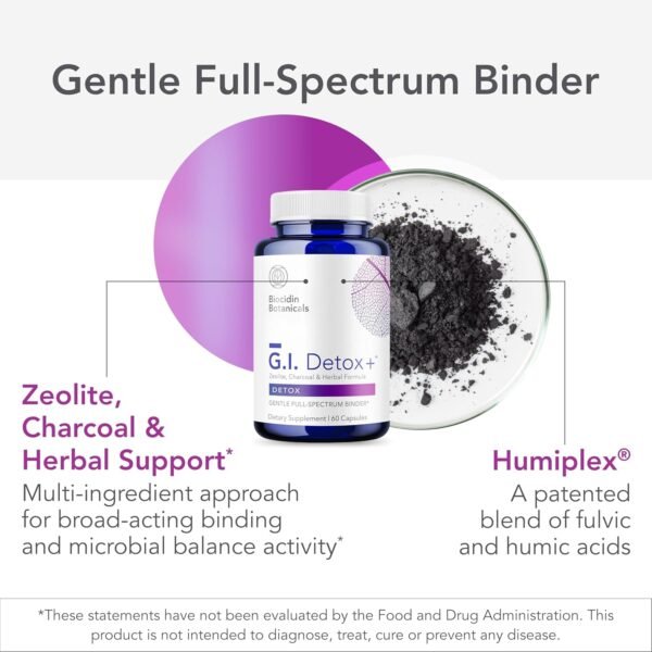 Biocidin G.I. Detox+ Activated Charcoal Binder & Zeolite Detox Supplements with Silica - Helps Bind & Clear Toxins - Supports Full Body Cleansing and May Reduce Bloating (60 Capsules) - Image 3