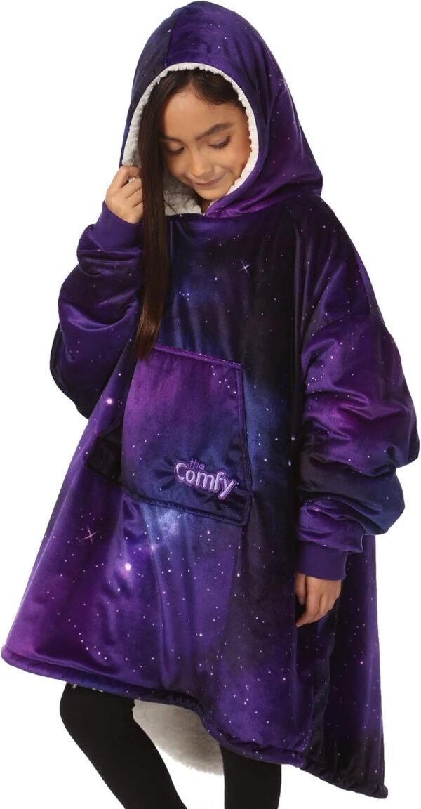 THE COMFY Original Jr | Oversized Sherpa Fleece Wearable Blanket for Kids with Hood & Pocket | Seen on Shark Tank - Image 3