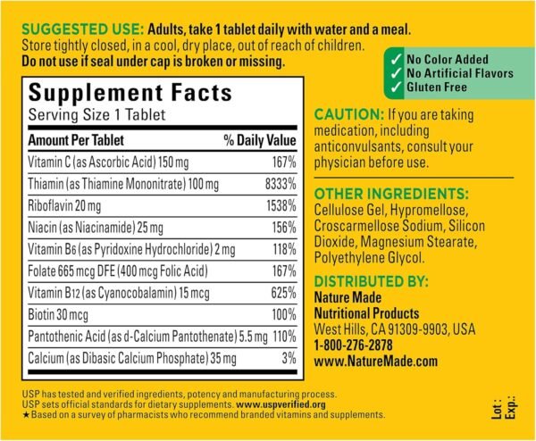 Nature Made Super B Complex with Vitamin C and Folic Acid, Dietary Supplement for Immune Support, 140 Tablets, 140 Day Supply - Image 5