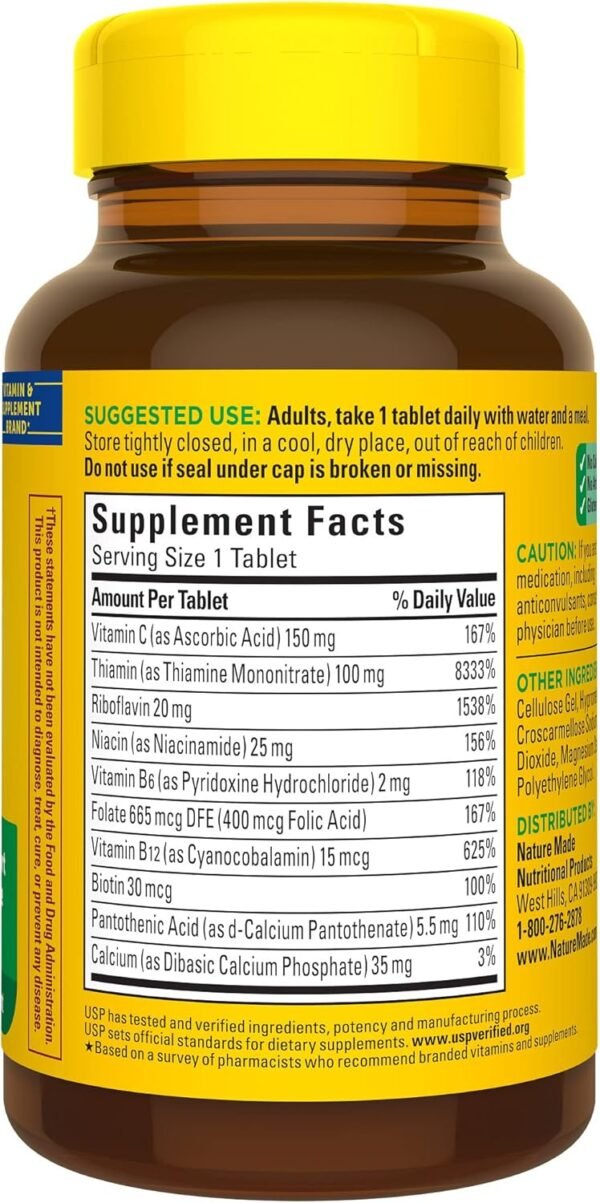 Nature Made Super B Complex with Vitamin C and Folic Acid, Dietary Supplement for Immune Support, 140 Tablets, 140 Day Supply - Image 9